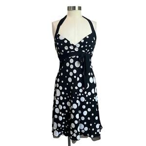 Y2K BCX Black & White Polka Dot Halter Stretchy Dress NWT Size M